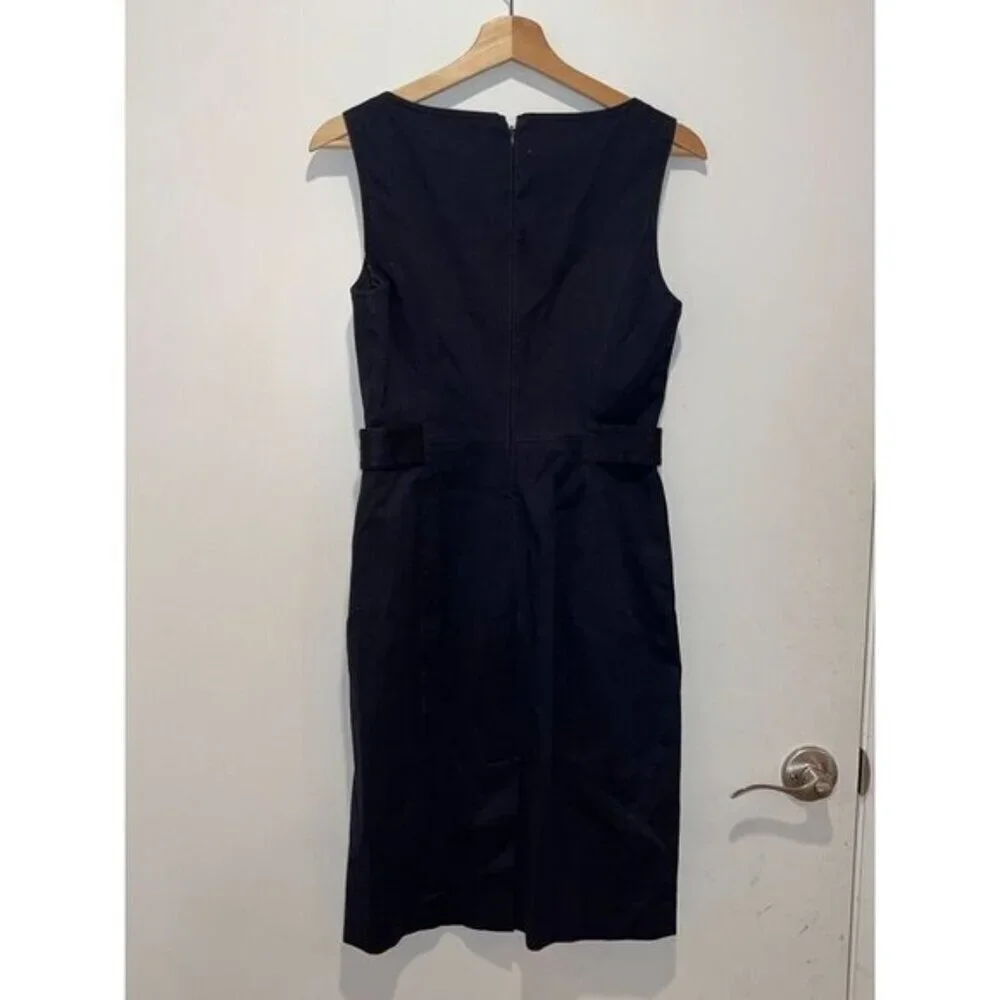 Tory Burch Navy Sleeveless Sheath Dress With Gold Button Accents & Back Zipper C
